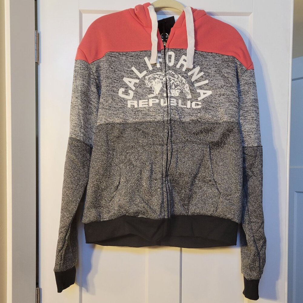 California Republic Womens Zip Up Sherpa Lined Jacket Hoodie Size 3XL Coral/Gray